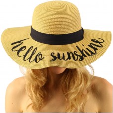 Hello Sunshine Wide Brim 4" Summer Derby Beach Pool Floppy Dress Sun Hat 799705295629 eb-43433359